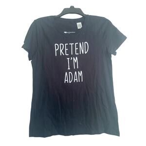 NWT Women's Size Small Black White T-Shirt 'Pretend I'm Adam' Short Sleeve Crew